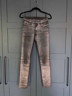 Hidden Jeans Metallic Silver Coated Skinny Jeans | Size 1